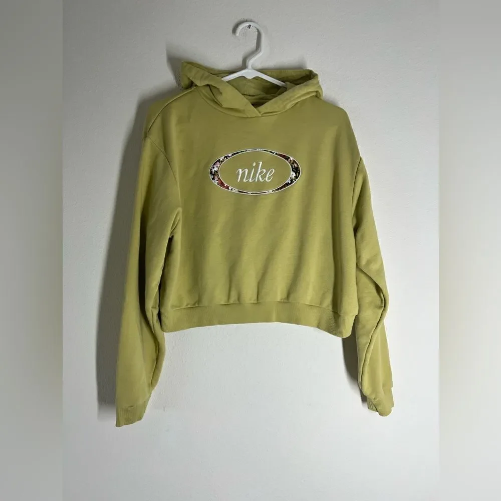 Nike Women's Sportswear Crop Fleece Hoodie Sweatshirt Tea Tree Size S